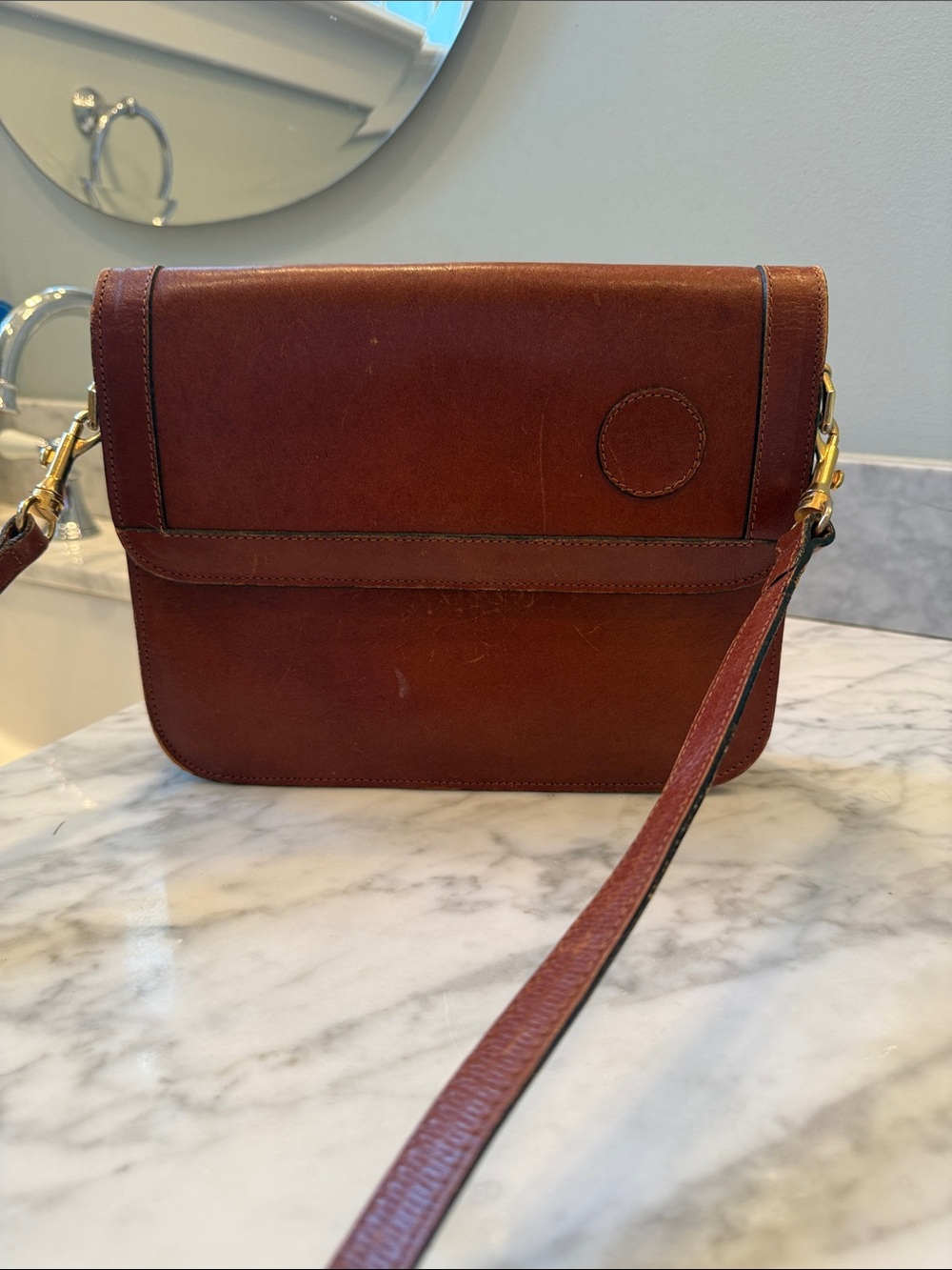 Vintage Brown Leather Crossbody Bag with Gold Hardware